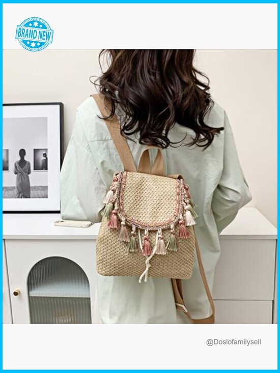 Handwoven Tassel Backpack Macrame Boho Bohemian Rucksack Drawstring Daypack main image 6